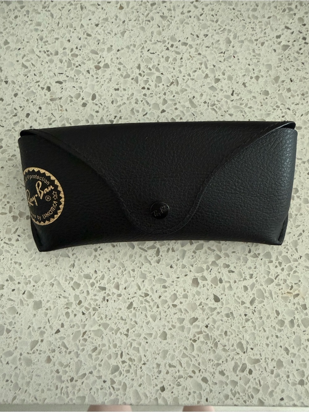 Ray-Ban Black Leather Sunglasses Case with Gold Logo